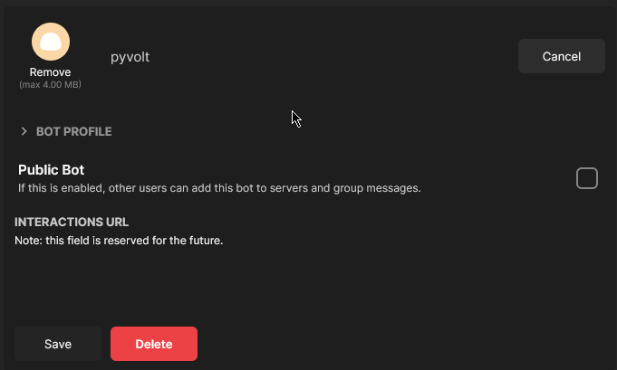 How the Bot User options should look like for most people.
